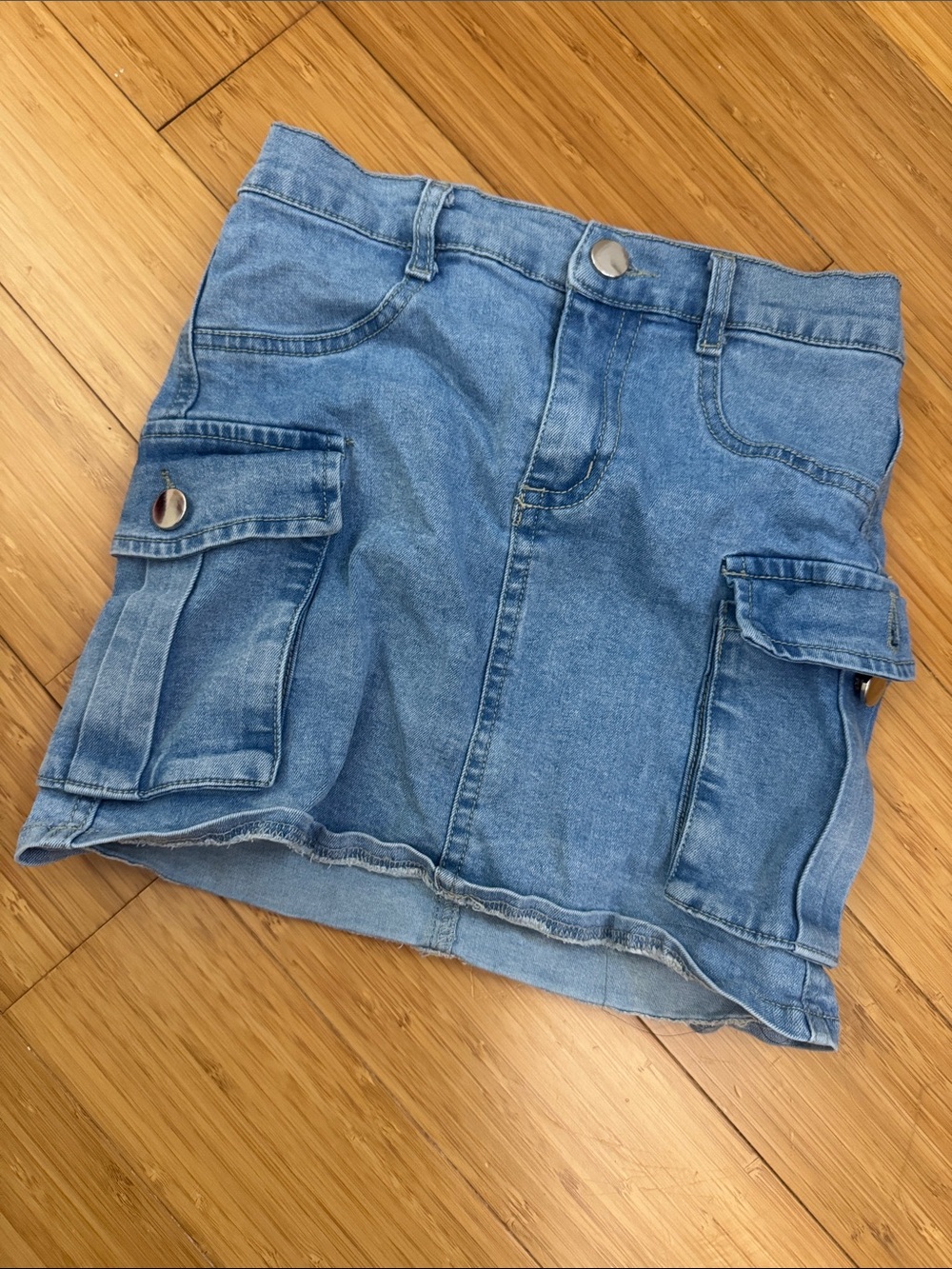 Light Wash Denim Cargo Pocket Mini Skirt